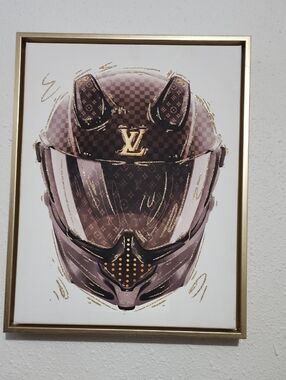 Louis Vuitton Monogram Helmet Art Print - Brown & Gold Accents